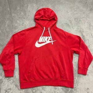 Nike Sportswear Club Fleece Hoodie Sweatshirt Pullover Red White Men's XL